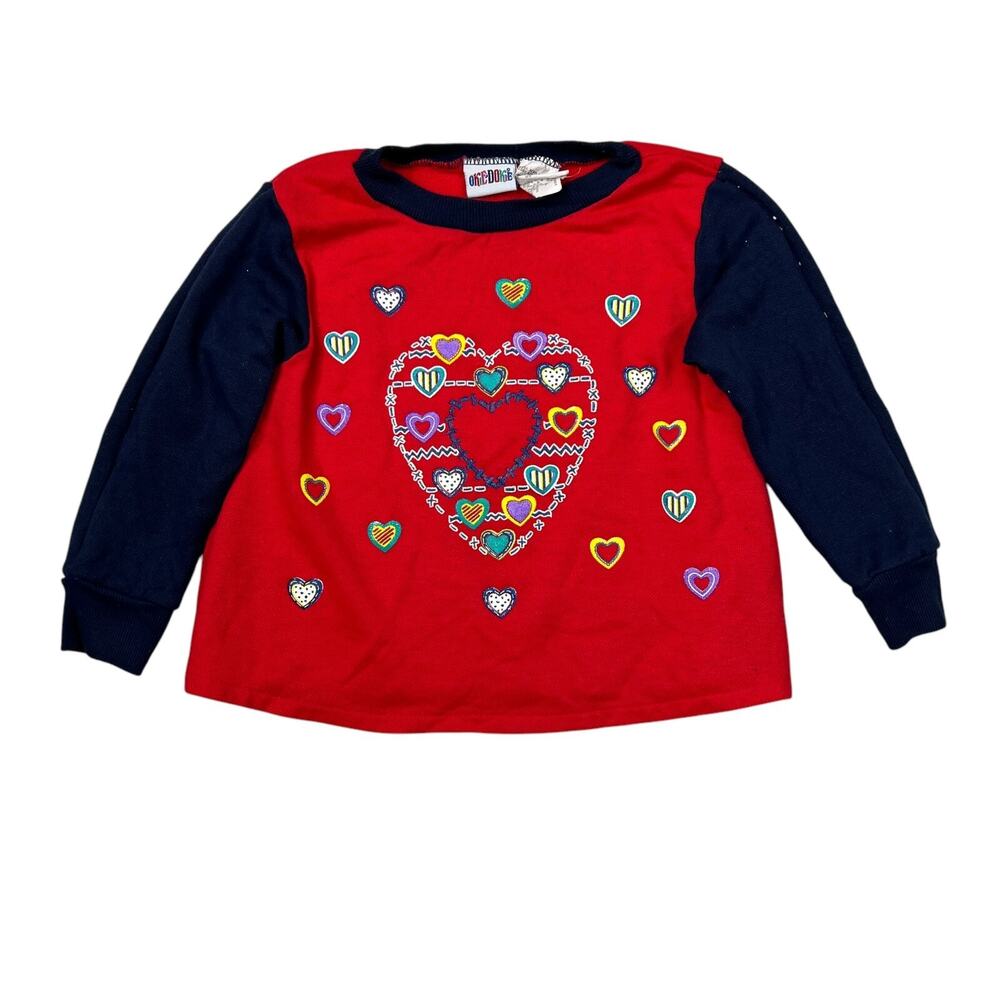 Vintage 90s Hearts Valentines Lightweight Sweatshirt Navy Red Toddler 3T